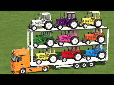 TRANSPORTING COLORED & CABIN MINI URSUS TRACTORS BY MERCEDES TRUCK ! Farming Simulator 22