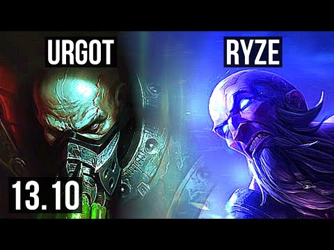 URGOT vs RYZE (TOP) | 9 solo kills, 1.3M mastery, 600+ games, 12/3/6, Godlike | KR Master | 13.10