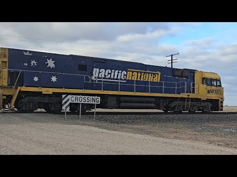 1PM5 PN up "Linfox Express" (NRs 107 & 57), Perth to Melbourne, 1550, 28/5/25, Pimpinio VIC