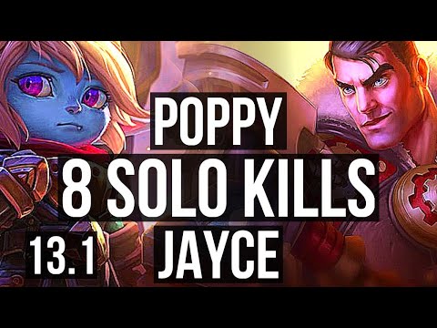 POPPY vs JAYCE (TOP) | 8 solo kills, Legendary, 1.8M mastery, 500+ games, 14/3/5 | KR Diamond | 13.1