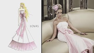 side by side woman in pink dress from Cashmere Collection and a drawing of that dress