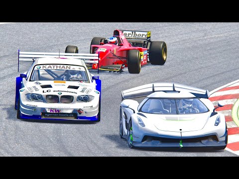 Koenigsegg Jesko vs BMW 134 V8 Judd vs Ferrari F1 1995 - Barcelona