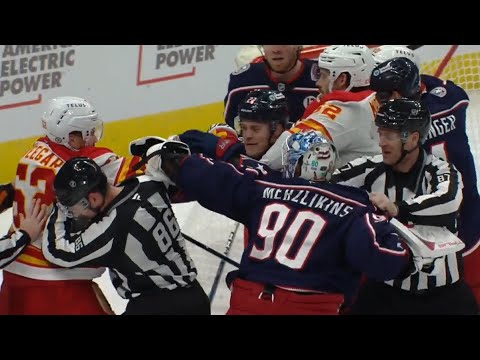 Elvis Merzlikins Throws Blocker Punches At MacKenzie Weegar, Earns Roughing Penalty