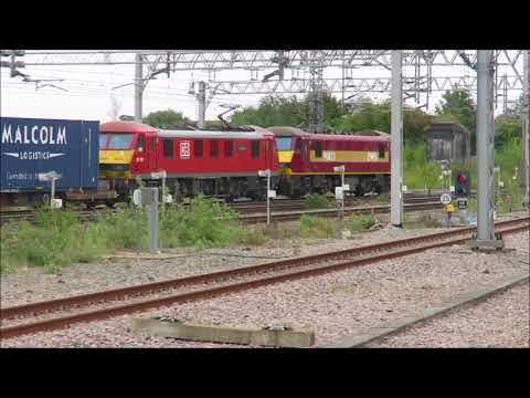 Class 90028 & 90019 - "Multimodal" - DB Cargo - EWS - At Speed - Rugby And Stafford - 28.08.2018