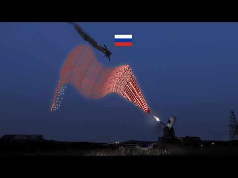 The C-RAM air defense system shoots down an attacking enemy fighter