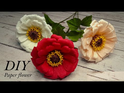 DIY Zinnia Flower Make With Crepe Paper Easy 🌼 | Tutorials