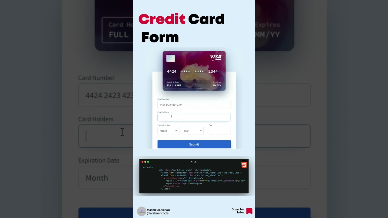 Credit Card Form Using HTML CSS and JS 😈