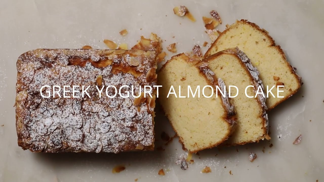 GREEK YOGURT ALMOND CAKE, MOIST TEXTURE WITH A DELICIOUS CRUNCHY ALMOND TOPPING
