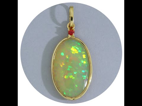 Pandantiv Aur Galben 14 k Opal Etiopian Safir Bordeaux Naturale - Lumina interioara