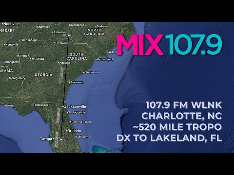 ~520mi DX OVER LAND - "Mix 107.9" WLNK Charlotte, NC to Lakeland, FL