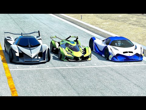 Lamborghini V12 Vision GT vs Devel Sixteen 2014 vs Devel Sixteen 2019 - Drag Race 20 KM