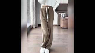 Sienne - Drawstring Waist Plain Panel Fleece-Lined Wide Leg Pants