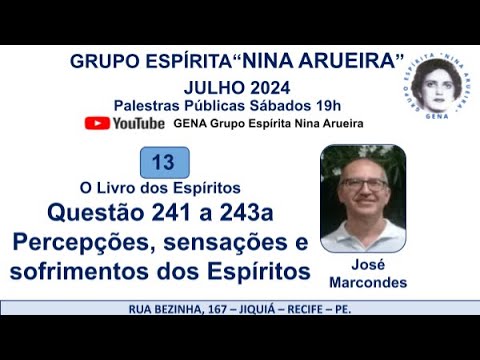 13/07-Noite- O Livro dos Espíritos Questões 241 a 243a. José Marcondes
