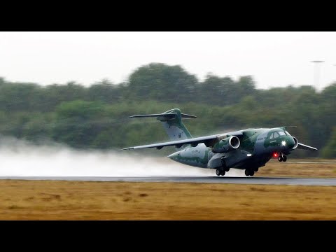 [4K] RARE: Embraer KC-390 former Brazilian AF | Wet Spray Takeoff Eindhoven
