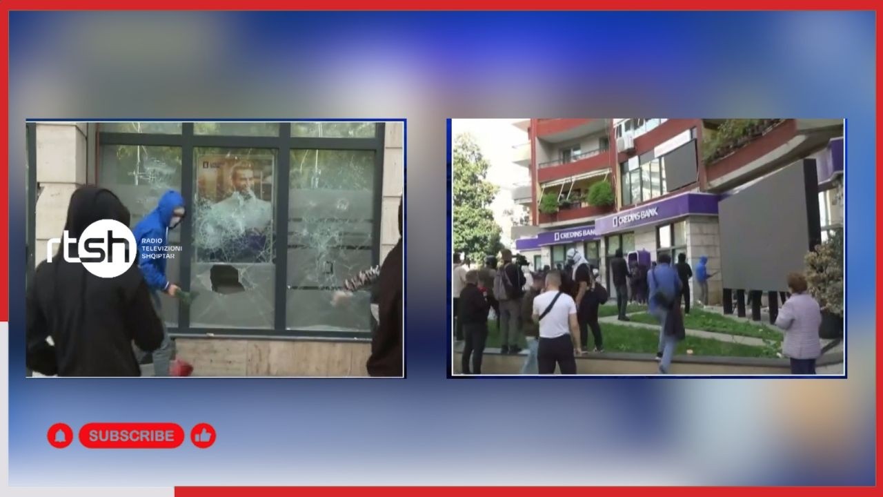 Tensione në qendër të Tiranës, protestuesit sulmojnë një bankë të nivelit të dytë
