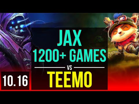 JAX vs TEEMO (TOP) | 1.6M mastery points, 1200+ games, KDA 11/1/3, Godlike | EUW Master | v10.16