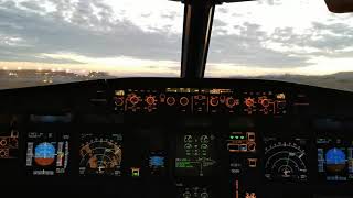 preview picture of video 'A320 Cockpit Sunset take off view'