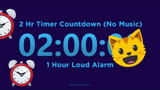2 Hour Timer Countdown (No Music) + 1Hr Loud Alarm  |  2 hour alarm