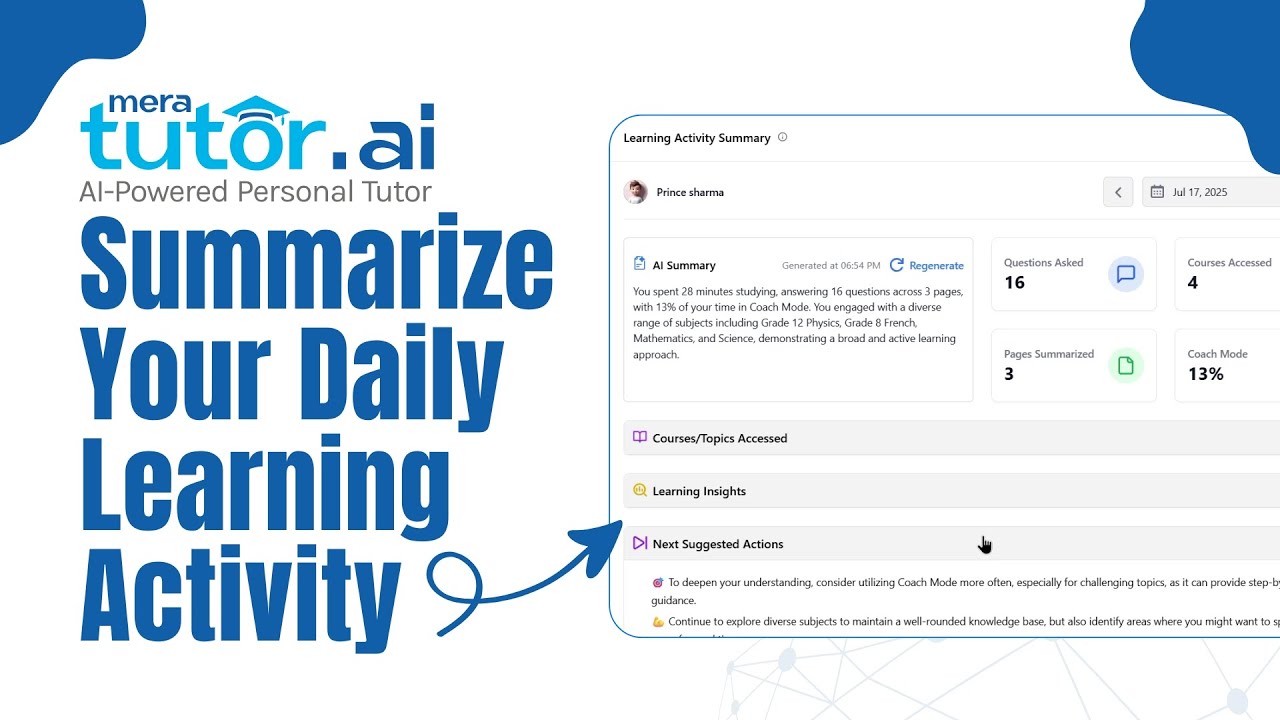 12. Daily Learning Activity Summary in  MeraTutor.AI