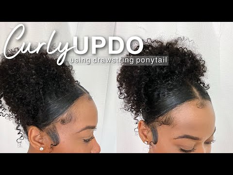 EASY Curly Updo Using Drawstring Ponytail | Protective...