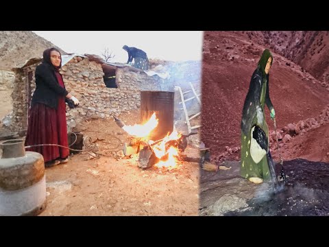 60-Year-Old Grandmother and Her Daughter-in-Law Waterproofing Roof with Tar
