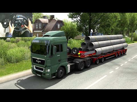 Man TGX 680 Pulling Concrete Pipes - Euro Truck Simulator 2 | Logitech G29 + Shifter Gameplay