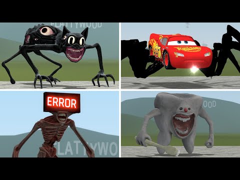 Cartoon Cat Mutant, Lightning McQueen, Errorhead, Walking Tooth Vs All Trevor Henderson In GMOD!