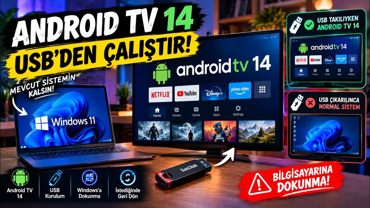 USB'den Android TV 14 Çalıştırın! Eski Laptopunuzu Smart TV'ye Dönüştürün