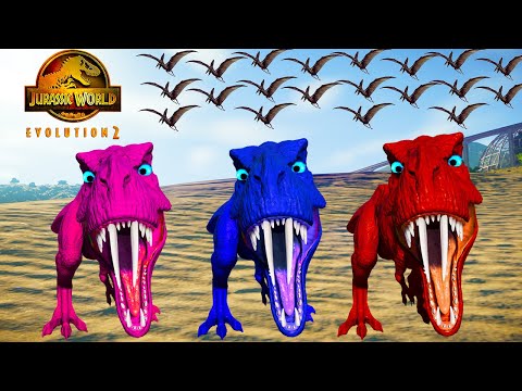 Team Rexy Color Pack vs Spinosaurus, Indoraptor, I-Rex Jurassic World Evolution 2 Dinosaurs Fighting
