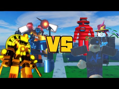 [noob experiment battle] titan brickbattler, up wars titan noob , titan bloxxer, titan John Doe VS
