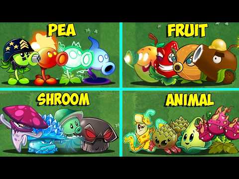 4 Team PEA x SHROOM x ANIMAL x FRUIT Battlez - Who Will Win? - Pvz 2 Team Plant vs Team Plant