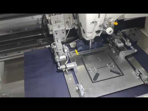 pocket and flap sewing machine.  Máquina de coser de bolsillo y solapa.