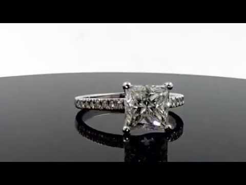 3.20 ct. F/SI2 Princess Diamond Engagement Ring 14k White Gold - DGI Certified - Mikado Diamonds