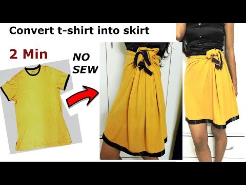 DIY: Convert/Reuse/revamp old Men's T-Shirt into girl's Skirt/ 2 min work/No Sew Video