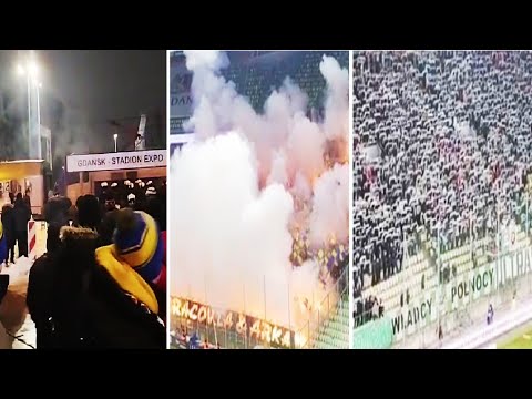 KIBICE CRACOVII NA STACJI W GDAŃSKU. Wspólna oprawa gości CRACOVIA & ARKA. Doping Lechii 06.02.2026