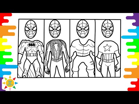 Spider-Man Heads Top Superheroes Coloring Pages | Spiderman | Hulk | Batman | Capitan America