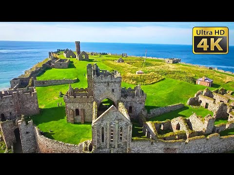 Peel Castle, Isle of Man - Aerial and Field Stock Footage