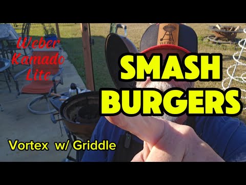 Ultimate Smash Burgers on the Weber kettle with a Vortex and griddle.