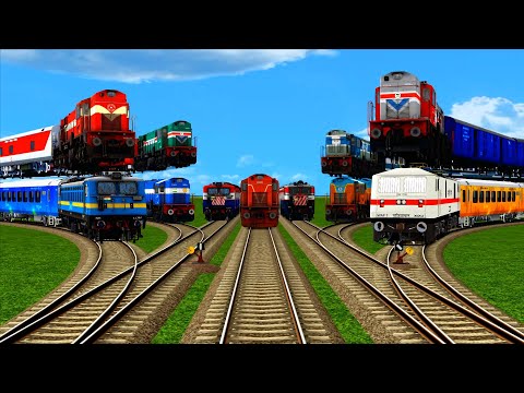 11 Transforting Trains Crazy Flying On Bumpy Forked Railroad Track #447 🚦Sharp Bend Railroad Track