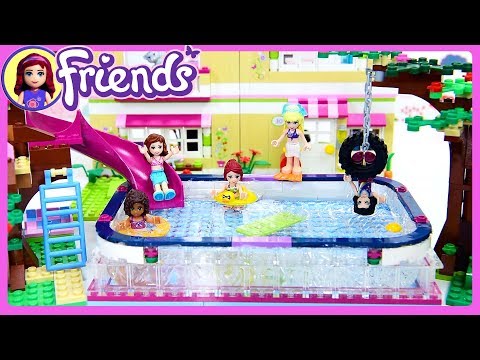 Lego Friends Big Swimming Pool in Olivia's Backyard Custom Build Silly Play Kids Toys