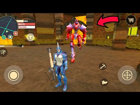 Rope Hero: Vice Town (Rope Hero Fight Big Orange Color Boss) RPG vs Robot Car Boss - Gameplay HD
