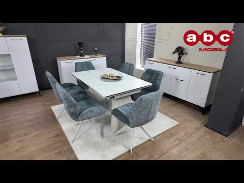 Set Masă Living Extensibilă CT234 cu Blat Ceramic Alb cu 6 Scaune DCM0104CS Gri 1