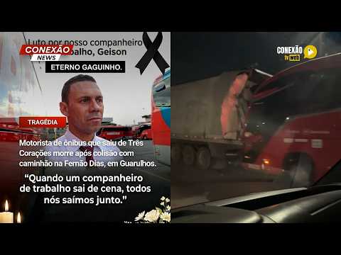 Vídeo: Motorista de ônibus que saiu de Três Corações morre após colisão com caminhão na Fernão Dias, em Guarulhos.
