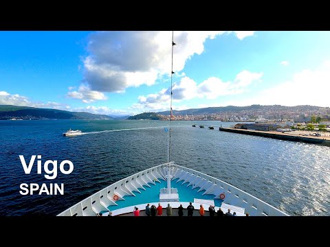 Vigo Spain - arrival to port with a cruise ship - ship's manoeuvre - seafarer´s life