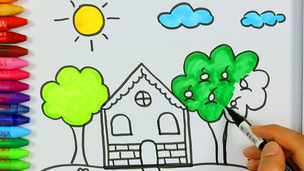 Come disegnare e colorare una casa e un sole 🏡 | Come disegnare e colora per i bambini