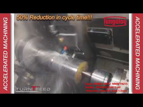 TurnTenFeed from Tungaloy roughing P20 steel, 50% reduction in cycle time