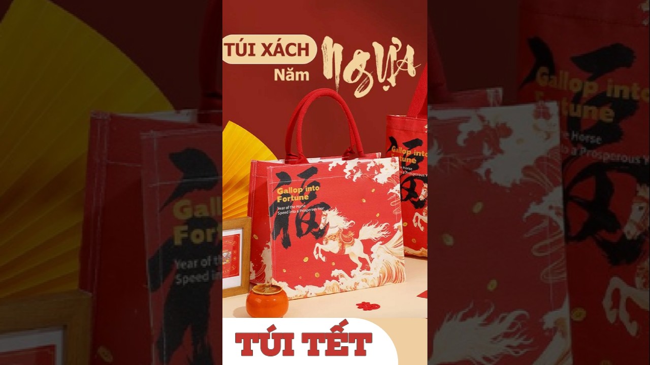 Túi xách tết Bính Ngọ 2026, túi canvas hình Ngựa, túi tote năm Ngọ - M3008