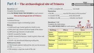 IELTS listening actual test Part 4: The archeological site of Trimera (answer+ transcript)