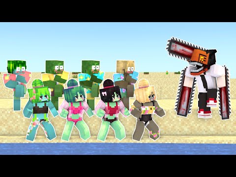 Monster School : Chainsawman with Cute Couple Zombies 1 - Minecraft Animation