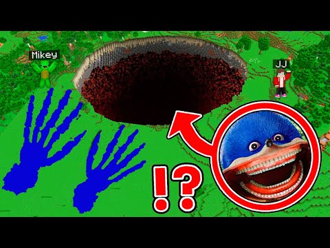 Mikey and JJ Found Biggest Scary  Sonic Footprints Inside This PIT in Minecraft - Maizen?!